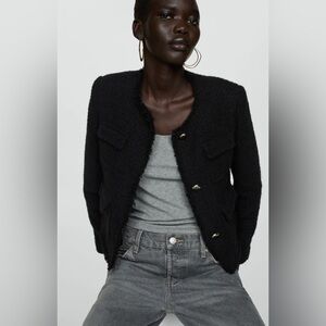 Mango Elegant Black Bouclé Blazer